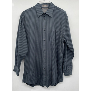 Cezani L Button Down Shirt Women Charcoal Grey Pinstripe Long Sleeve Cotton‎